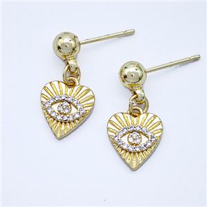 Copper Heart Eye Stud Earrings Pave Zirconia Gold Plated, approx 10mm, 5mm [FD20292]