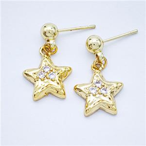 Copper Star Stud Earrings Pave Zirconia Gold Plated, approx 13mm, 5mm [FD20295]