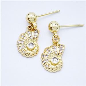 Copper Spiral Shell Stud Earrings Pave Zirconia Gold Plated, approx 10-13mm, 5mm [FD20298]