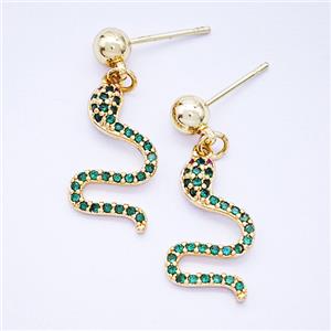 Copper Snake Stud Earrings Pave Zirconia Gold Plated, approx 11-19mm, 5mm [FD20300]