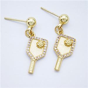 Copper Key Stud Earrings Pave Zirconia Gold Plated, approx 9-18mm, 5mm [FD20302]