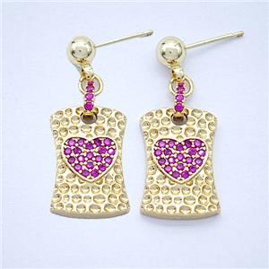 Copper Heart Stud Earrings Pave Zirconia Gold Plated, approx 12-18mm, 5mm [FD20307]