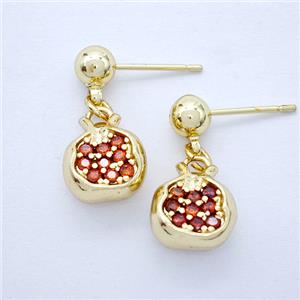 Copper Pomegranate Stud Earrings Pave Zirconia Gold Plated, approx 10mm, 5mm [FD20309]