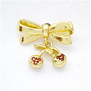 Copper Bowknot And Cherry Earrings Pave Zirconia Gold Plated, approx 8-11mm, 7-17mm [FD20319]
