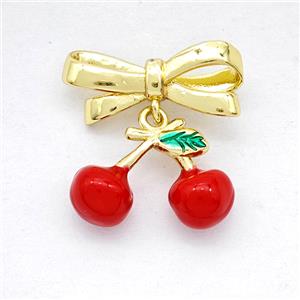 Copper Bowknot And Cherry Earrings Red Enamel Gold Plated, approx 11-15mm, 7-17mm [FD20321]