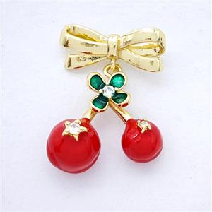 Copper Bowknot And Cherry Earrings Red Enamel Gold Plated, approx 16-18mm, 7-17mm [FD20322]