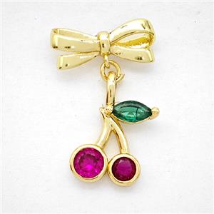 Copper Bowknot And Cherry Earrings Pave Zirconia Gold Plated, approx 11-18mm, 7-17mm [FD20323]