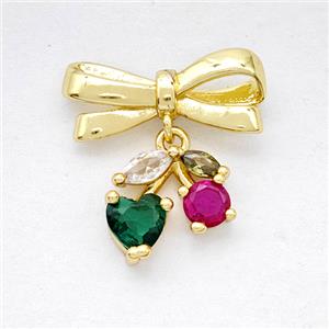 Copper Bowknot And Cherry Earrings Pave Zirconia Gold Plated, approx 8-10mm, 7-17mm [FD20324]