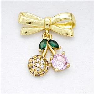 Copper Bowknot And Cherry Earrings Pave Zirconia Gold Plated, approx 10-12mm, 7-17mm [FD20325]