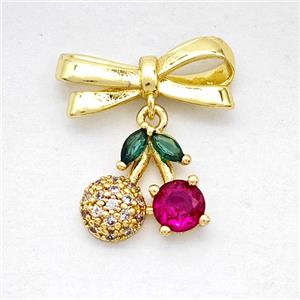 Copper Bowknot And Cherry Earrings Pave Zirconia Gold Plated, approx 10-12mm, 7-17mm [FD20326]