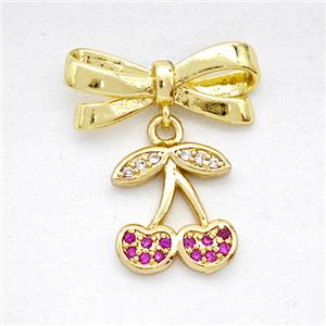Copper Bowknot And Cherry Earrings Pave Zirconia Gold Plated, approx 10-12mm, 7-17mm [FD20327]