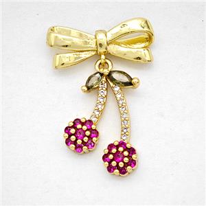 Copper Bowknot And Cherry Earrings Pave Zirconia Gold Plated, approx 12-16mm, 7-17mm [FD20328]