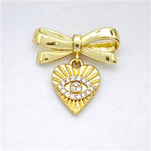 Copper Bowknot And Heart Eye Earrings Pave Zirconia Gold Plated, approx 10mm, 7-17mm [FD20330]