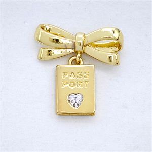 Copper Bowknot And PassPort Earrings Pave Zirconia Gold Plated, approx 7.5-10mm, 7-17mm [FD20331]