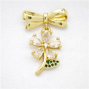 Copper Bowknot And Clover Earrings Pave Zirconia Gold Plated, approx 12-16mm, 7-17mm [FD20334]