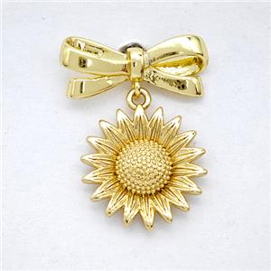 Copper Bowknot And Sunflower Earrings Pave Zirconia Gold Plated, approx 15mm, 7-17mm [FD20335]