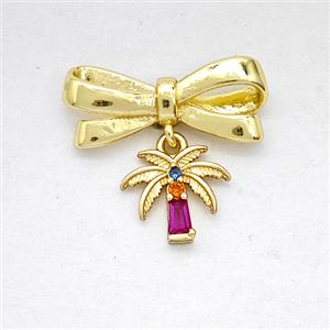 Copper Bowknot And Coconut Tree Earrings Pave Zirconia Gold Plated, approx 8mm, 7-17mm [FD20336]