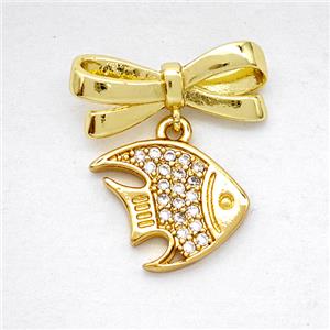 Copper Bowknot And Fish Earrings Pave Zirconia Gold Plated, approx 12mm, 7-17mm [FD20339]
