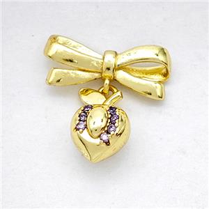 Copper Bowknot And Cherry Earrings Pave Zirconia Gold Plated, approx 8-12mm, 7-17mm [FD20340]