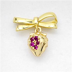 Copper Bowknot And Strawberry Earrings Pave Zirconia Gold Plated, approx 8-10mm, 7-17mm [FD20341]