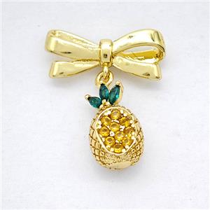 Copper Bowknot And Pineapple Earrings Pave Zirconia Gold Plated, approx 8-12mm, 7-17mm [FD20342]