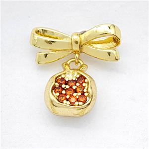 Copper Bowknot And Pomegranate Earrings Pave Zirconia Gold Plated, approx 10mm, 7-17mm [FD20343]