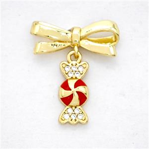 Copper Bowknot And Candy Earrings Pave Zirconia Gold Plated, approx 6-12mm, 7-17mm [FD20344]