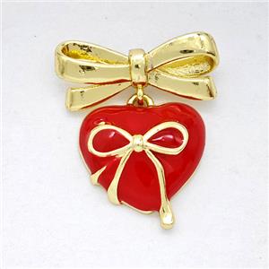Copper Bowknot And Heart Earrings Red Enamel Gold Plated, approx 14mm, 7-17mm [FD20351]
