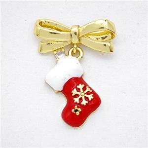 Copper Bowknot And Christmas Stocking Earrings Red Enamel Gold Plated, approx 11-15mm, 7-17mm [FD20353]