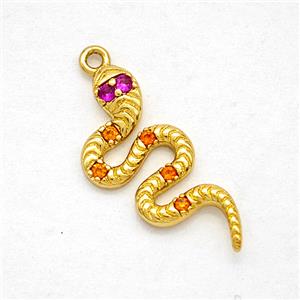 Copper Snake Pendant Pave Zirconia Gold Plated, approx 8-18mm [FD20355]