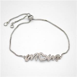 Copper MOM Bracelets Pave Zirconia Adjustable Platinum Plated, approx 10-38mm, 24cm length [FD20358]