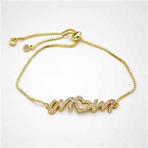 Copper MOM Bracelets Pave Zirconia Adjustable Gold Plated, approx 10-38mm, 24cm length [FD20359]