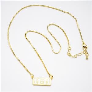 Copper Necklace Double Eleven Number 11 White Enamel Gold Plated, approx 9-20mm, 1.2mm, 42-47cm lengthe [FD20362]