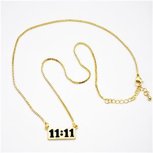 Copper Necklace Double Eleven Number 11 Black Enamel Gold Plated, approx 9-20mm, 1.2mm, 42-47cm lengthe [FD20363]