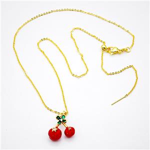 Copper Cherry Necklace Red Enamel Gold Plated, approx 16-17mm, 46cm length [FD20365]