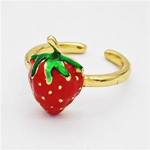 Copper Strawberry Rings Red Enamel Gold Plated, approx 11-15mm, 18mm dia [FD20368]