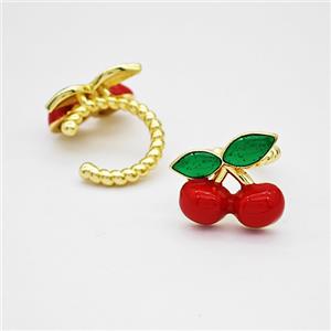 Copper Cherry Clip Earrings Red Enamel Gold Plated, approx 13mm, 14mm dia [FD20369]