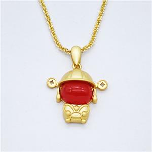 Copper Cartoon Boy Necklace Pave Red Agate Gold Plated, approx 22-23mm, 2mm, 42-47cm length [FD20376]