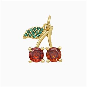Copper Cherry Pendant Pave Zirconia Gold Plated, approx 12-14mm [FD20387]