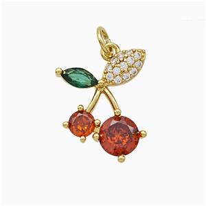 Copper Cherry Pendant Pave Zirconia Gold Plated, approx 14-16mm [FD20388]
