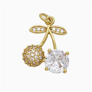 Copper Cherry Pendant Pave Zirconia Gold Plated, approx 16mm [FD20389]
