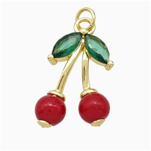 Copper Cherry Pendant Pave Red Pearlized Resin Gold Plated, approx 15-20mm [FD20390]