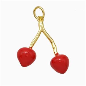 Copper Cherry Pendant Red Enamel Gold Plated, approx 18mm [FD20391]