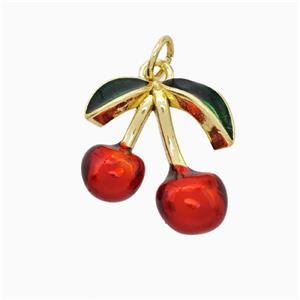 Copper Cherry Pendant Red Painted Gold Plated, approx 15-16mm [FD20392]