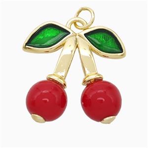 Copper Cherry Pendant Pave Red Pearlized Resin Gold Plated, approx 21mm [FD20394]