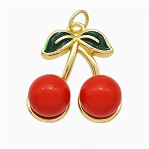 Copper Cherry Pendant Pave Red Pearlized Resin Gold Plated, approx 18mm [FD20395]