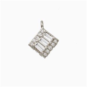 Copper Square Pendant Pave Zirconia Platinum Plated, approx 6-6.5mm [FD20398]