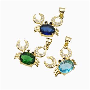 Copper Crab Pendant Pave Crystal Glass Gold Plated Mixed, approx 14-18mm [FD20407]