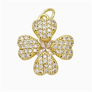 Copper Clover Pendant Pave Zirconia Gold Plated, approx 16mm [FD20412]
