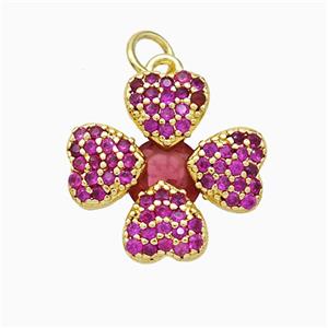 Copper Clover Pendant Pave Zirconia Gold Plated, approx 16mm [FD20413]